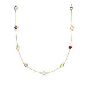 Ross Simons 18k gold plated bezel set multi gemstone necklace